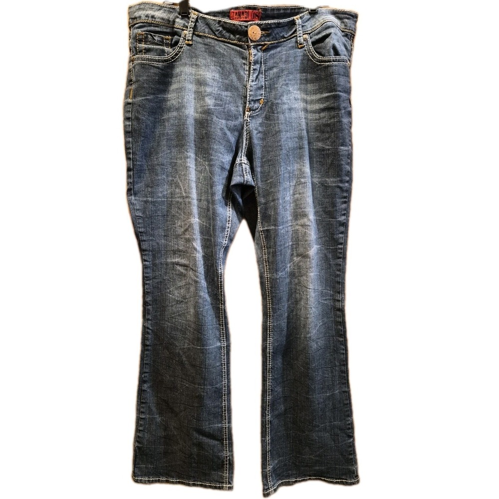 Zana di Women's Medium Wash Lightly Distressed Center‎ Seam Y2K Bootleg Jeans 18